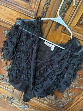 Women’s Willow Root Bodysuit Black Size Large Silver Fringe Whimsigoth Festival.